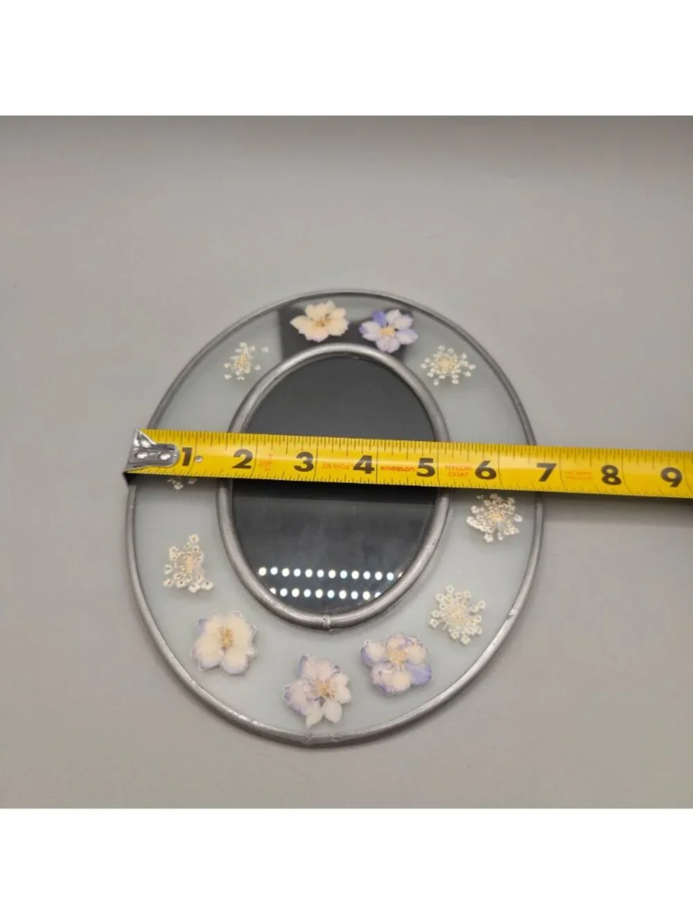 Oval Pressed Flower Glass Photo Frame Metal Trim Back Stand Rear Loading